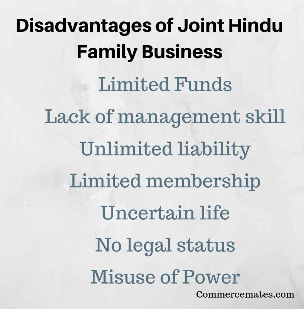 Disadvantages of Joint Hindu Family Business