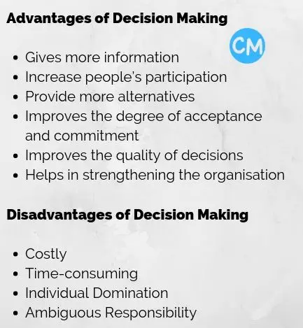 Advantages and Disadvantages of Decision Making